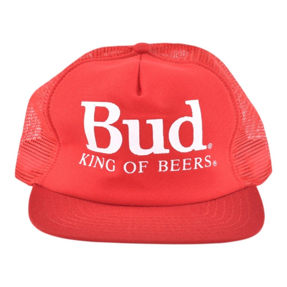 Vintage Budweiser King of Beers Red Mesh Trucker Hat Cap Snapback Adjustable